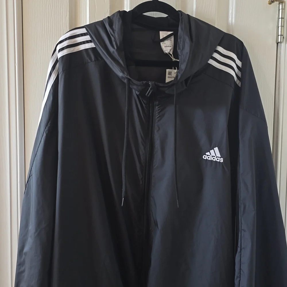 ADIDAS BRAND SIGNATURE MEN'S BLACK AND WHITE FRONT ZIPPERED HOODIE SIZE 4XLT